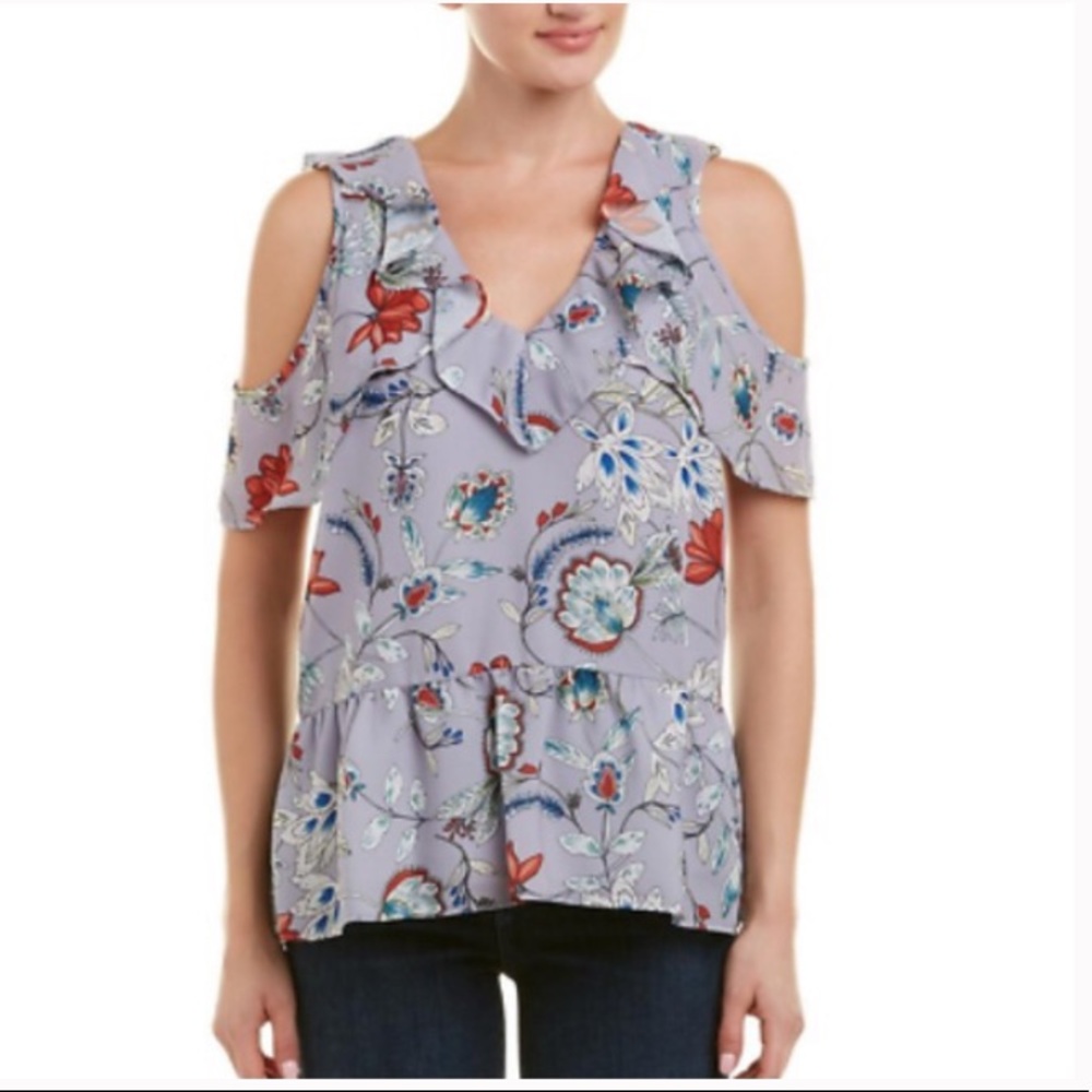 Parker “Violet Garden”  Cold Shoulder Peplum Top NWT
